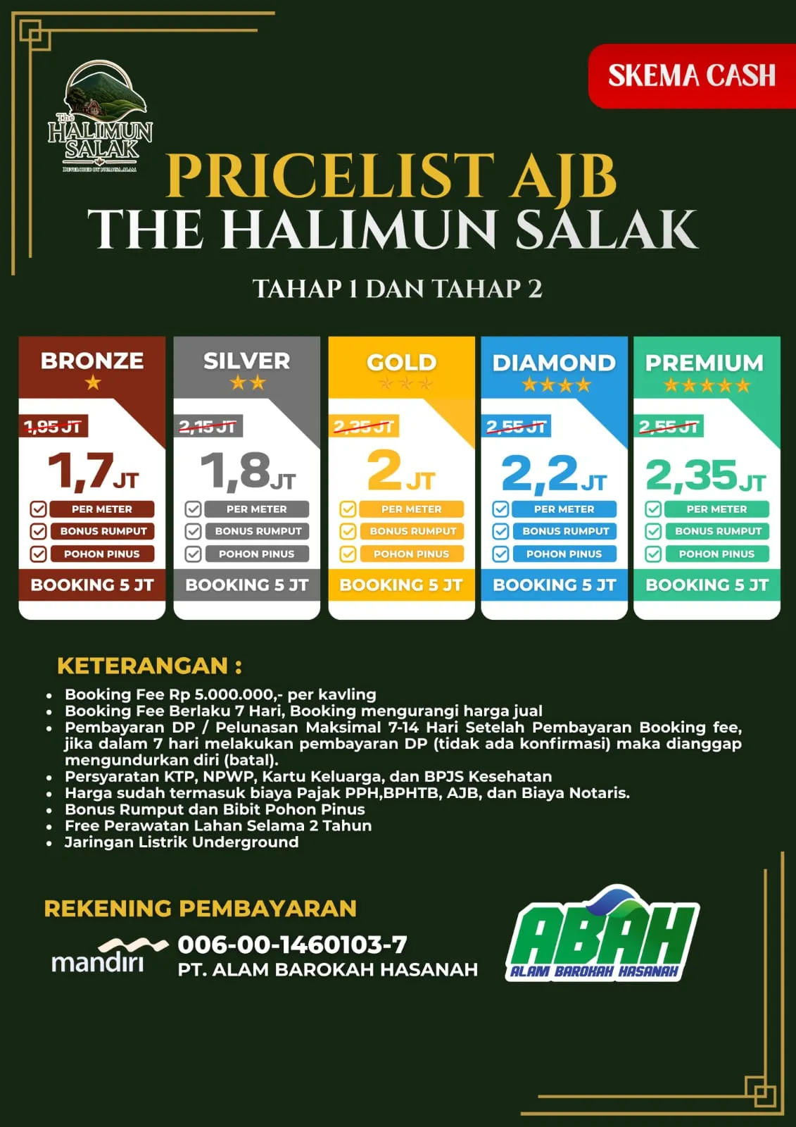 Skema Cash AJB Tahap 1 dan Tahap 2 The Halimun Salak