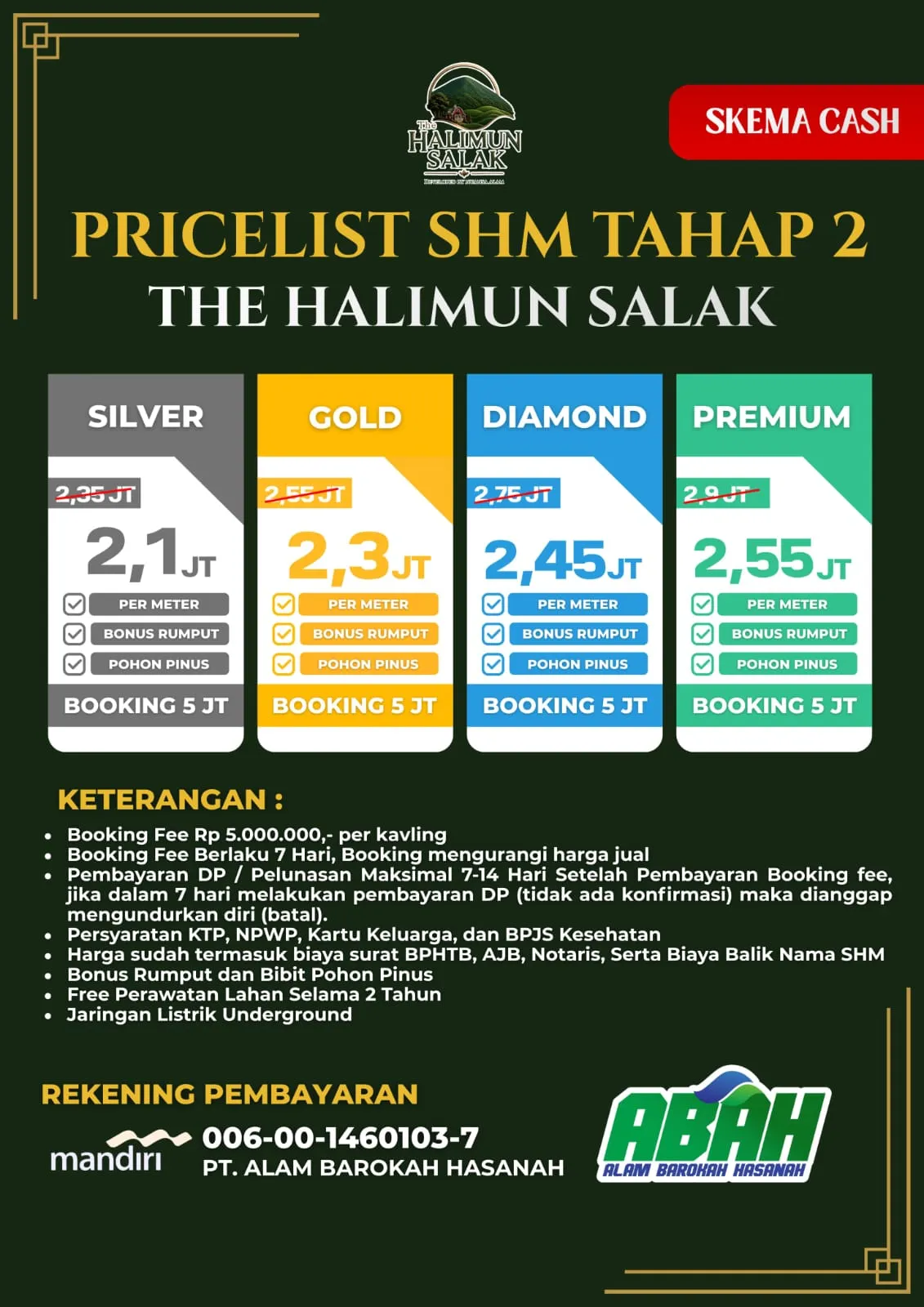 Skema Cash SHM Tahap 2 The Halimun Salak Bogor Selatan
